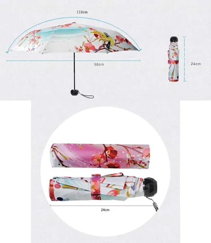 Vista 5 de Estwell Paraguas de arte compacto de viaje plegable resistente al viento protección UV sol y lluvia para mujer
