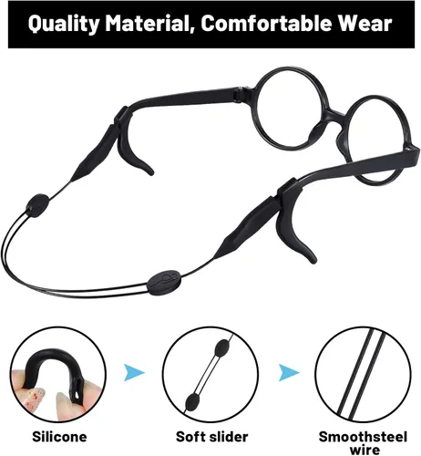 Vista 5 de QUEEN KING 4 correas ajustables para gafas, retenedor de gafas de sol deportivas de ajuste universal, correa antideslizante para lentes sin cola