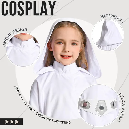 Vista 5 de Disfraz de princesa para niñas, túnica blanca con capucha, traje de Halloween