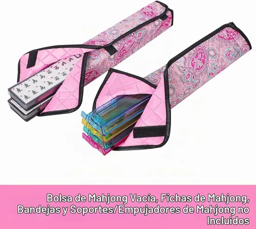 Vista 6 de Bolsa de Mahjong vacía, Bolsa de Mahjong americana impresa en rosa con dos envolturas (Solo estuche)