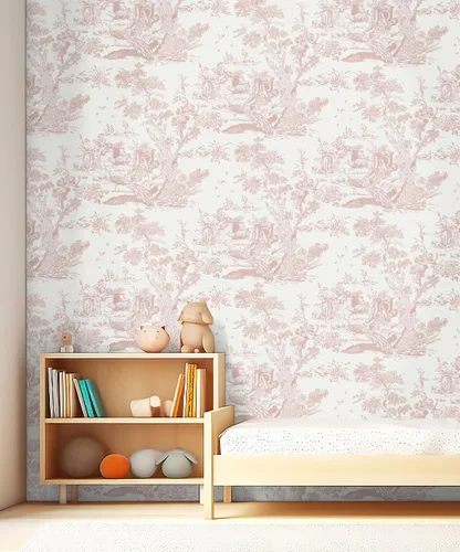 Vista 4 de CiCiwind Papel Pintado de Despegar y Pegar Papel Pintado Vintage Papel Pintado Blanco y Rosa Papel Pintado Autoadhesivo Extraíble para Dormitorio