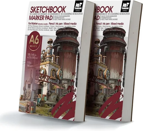 Vista 15 de TRANSON Paquete de 2 mini cuadernos de bocetos A6, papel de arte pesado de 80 libras/4.23 oz/m², no se traspasa, 100 hojas/200 páginas de 4.13 x