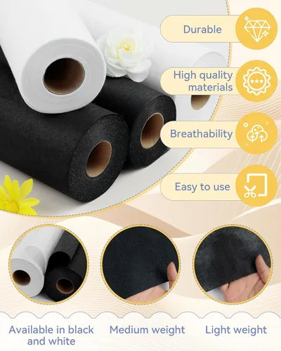 Vista 3 de FIVEIZERO Interfaz fusible para costura, 17 pulgadas x 30 yardas, tela de interfaz no tejida de peso medio, poliéster negro de una cara para coser