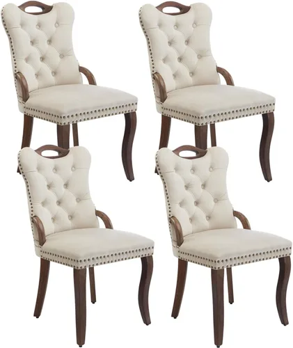 Vista 33 de Juego de 2 sillas de comedor de terciopelo beige, modernas sillas de cocina tapizadas