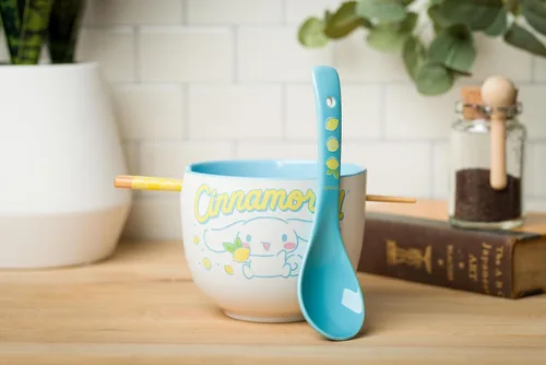 Vista 93 de Silver Buffalo Hello Kitty y sus amigos Chococat - Tazón de cerámica para ramen y arroz con palillos, patrón a cuadros, apto para microondas, 20