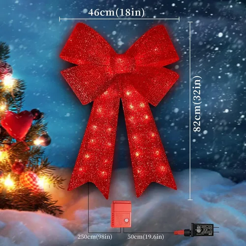 Vista 7 de Arcos de Navidad de 32 pulgadas con 72 luces LED rojas parpadeantes, decoración de árbol de Navidad con luces LED, arco de corona de luz superior