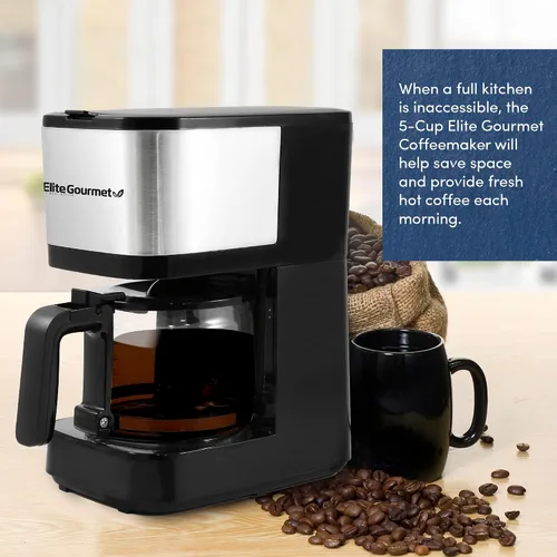 Vista 8 de Elite Gourmet EHC9420 Cafetera automática de 5 tazas para preparar café por goteo con filtro reutilizable, pausa y sirve, interruptor de Acero