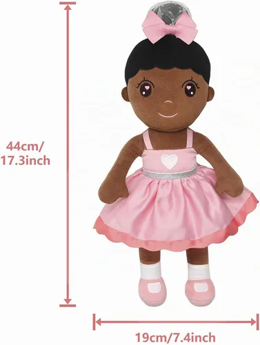 Vista 2 de Conzy Muñeca de peluche para niña, 17.3 pulgadas, súper suave, con bolsa de regalo de 17.3 pulgadas (princesa negra)