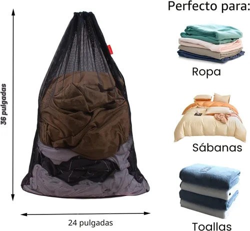 Vista 2 de Paquete de 2 bolsas de malla para lavandería, bolsa de 24 x 36 pulgadas con cordón resistente, fábricas, universidad, dormitorio, viajes y Negro