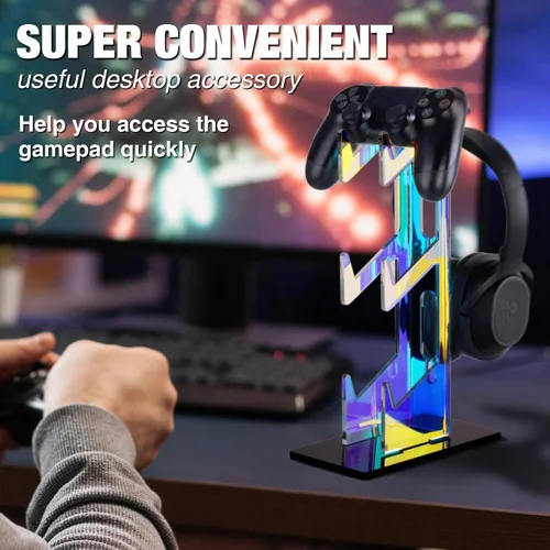 Vista 3 de NiHome Soporte universal de acrílico iridiscente de varios niveles para controlador de juegos para PS5, Xbox ONE Switch, soporte de controlador