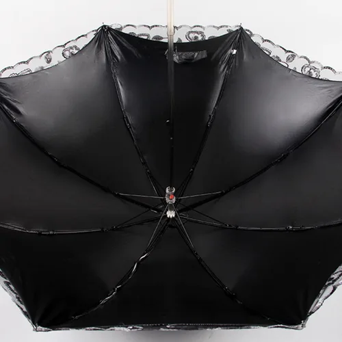 Vista 23 de Honeystore Sombrilla bordada con flor 3D plegable UV con encaje clásico