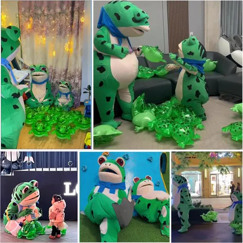 Vista 7 de Stegosaurus Disfraz inflable de rana para niños, disfraces de animales lindos de Halloween, divertido traje inflable para niños y niñas, fiesta