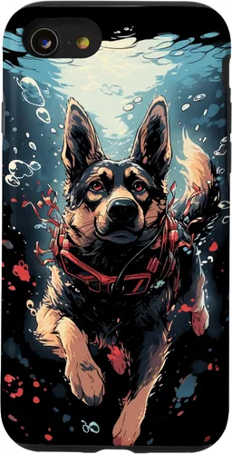 Vista 17 de iPhone 16 German Shepherd Dog Diving Swimming Underwater Case