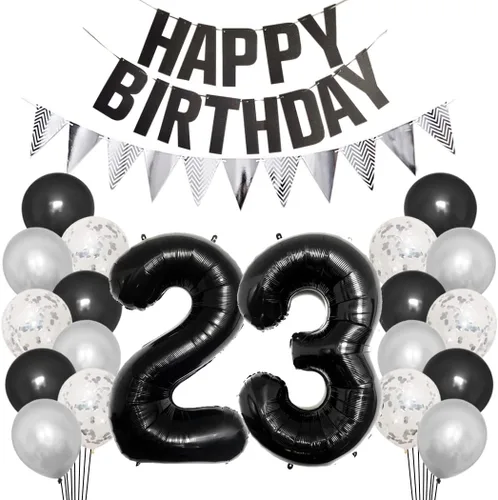 Vista 9 de Juego de decoraciones de fiesta de cumpleaños número 15 para niñas, niños, mujeres y hombres, pancarta negra con letras de feliz cumpleaños
