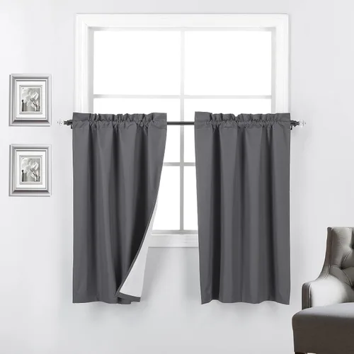 Vista 19 de 2 paneles de cortinas opacas con aislamiento térmico y forro blanco en la parte trasera para ventana de bloqueo de luz para cualquier ventana
