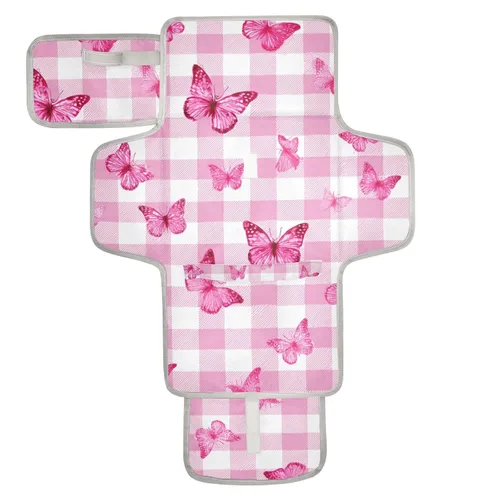 Vista 30 de Cambiador de pañales portátil, cambiador de pañales de viaje, impermeable, plegable, ligero, cambiador de bebé con almohada incorporada, perezosos