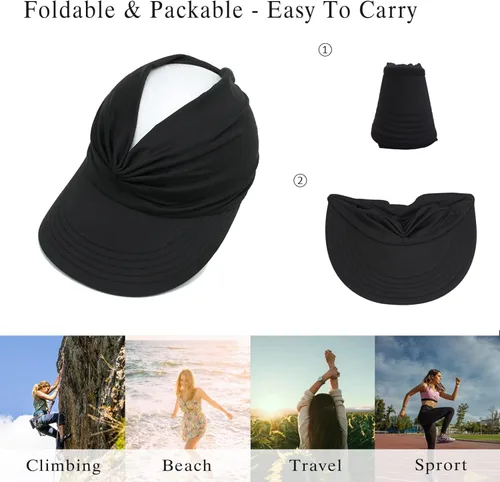Vista 5 de Mukeyo Sombrero de visera para mujer, ala ancha, viseras de verano, protección UV, plegable, gorra de playa