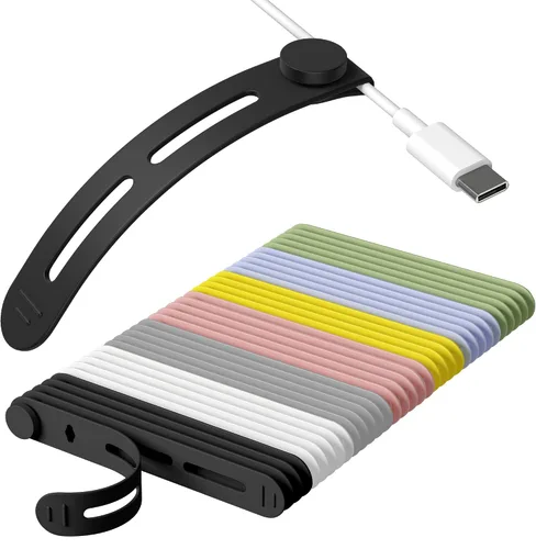 Vista 8 de 20 unidades de bridas reutilizables para cables Nearockle, bridas ajustables de silicona para organizar cables pequeños, bridas de cierre