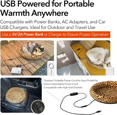 Vista 3 de Cama térmica USB para gatos de 16 pulgadas para gatos y perros Negro