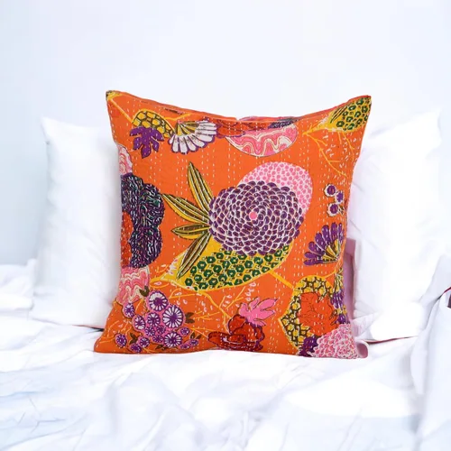 Vista 10 de Funda decorativa chic bohemia hippie para sofá, funda de almohada hecha a mano con frutas Kantha, de algodón, fundas de almohada bohemias