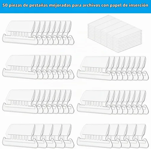 Vista 2 de PAXCOO - 50 juegos de pestañas para carpetas de archivos, pestañas e insertos para carpetas colgantes Transparente