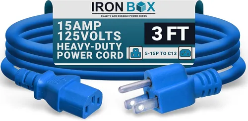 Vista 48 de IronBox Electric - Cable de Alimentación de Servicio Pesado 5-15P a C13 - Cable PC SJT 14/3 de 3 Clavijas 15A 125V - Cable para Computadora