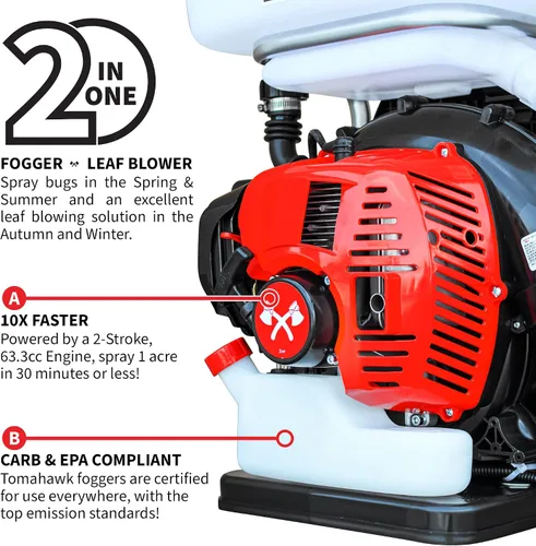 Vista 4 de Tomahawk Power 3HP Mochila Mosquito Fogger Soplador de hojas 3.7 galones Tanque de jardín Pulverizador (Turbo Fogger + Boquilla ULV)