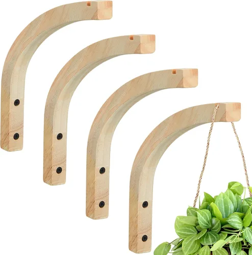 Vista 8 de Juexica 4 Piezas Colgador de Plantas de Madera, Ganchos Colgantes para Plantas de 8 Pulgadas para Interiores y Exteriores, Soportes de Ganchos
