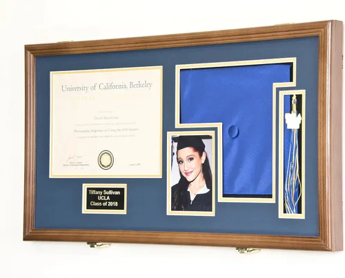 Vista 2 de Marco de diploma de graduación personalizado con borla, tapa de fotos grabado, vitrina para certificado de 11 x 8.5 pulgadas con colores Acabado