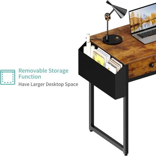 Vista 7 de Lufeiya Escritorio para computadora de 40 pulgadas con toma de corriente y escritorio de 40 pulgadas con juego de cajones