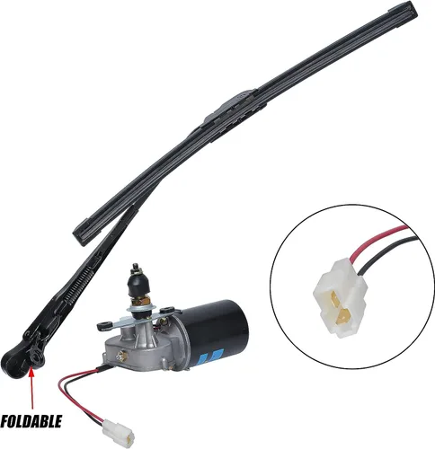 Vista 4 de Kit de limpiaparabrisas UTV universal, 2 piezas de motor de limpiaparabrisas eléctrico de 90 grados de 16" 12V compatible con Polaris Kubota