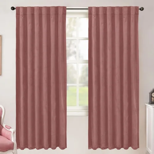 Vista 57 de BGment Cortinas de terciopelo rosa polvoriento, 2 paneles de 84 pulgadas, 2 paneles para sala de estar, aislamiento térmico de lujo, reducen