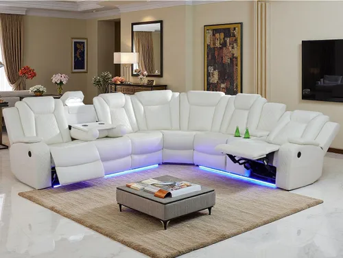 Vista 7 de Juego de sofá modular reclinable eléctrico con luz LED, sofás seccionales de cuero, juegos de muebles de sala de estar, modernos juegos de sofá