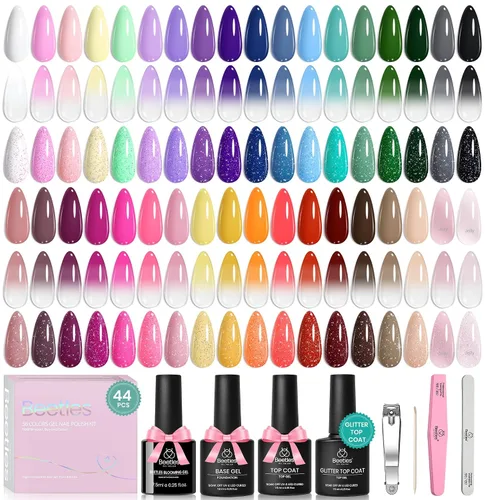 Vista 17 de Beetles - Kit de esmalte de uñas de gel con luz UV, 80 unidades, 55 colores Color Enchantment with Everything Base Top Coat Beginner Starter at