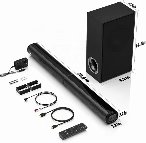 Vista 6 de Barra de sonido para TV, barra de sonido PHEANOO 2.1 CH con subwoofer, HDMI (ARC)/Bluetooth 5.0/óptica/conectividad AUX - D5