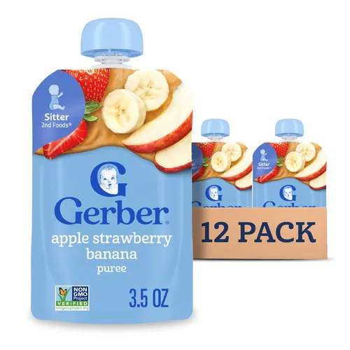 Vista 10 de Gerber Etapa 2 bolsas de manzana, mango y fresa, 3.5 onzas, paquete de 24 Etapa 2 bolsas de puré de fruta; fresa y mango de manzana; 24 x 3.5 onzas