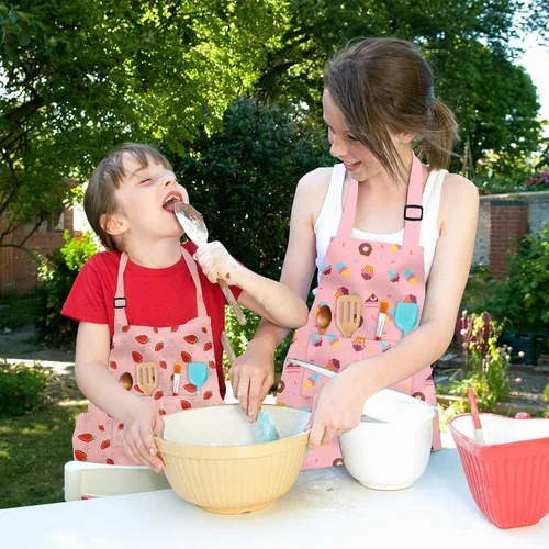 Vista 2 de Delantales para Niños para Niñas Delantales para Niños Pequeños con Bolsillos para Niños Cocinar Hornear Pintar Manualidades Arte Jardinería