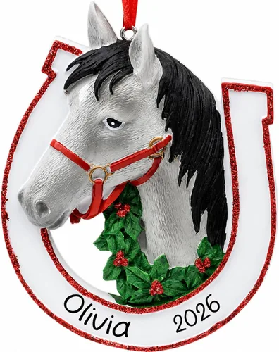 Vista 7 de Adorno de Navidad personalizado de caballo 2025 – Personalización gratuita Caballo marrón personalizado para árbol de Navidad – Regalo de jinete