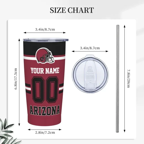 Vista 3 de Arizona - Vaso personalizado con nombre y número, vasos aislados personalizados con pajilla, taza de café de viaje de acero inoxidable