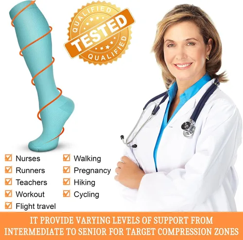 Vista 4 de QUXIANG Calcetines de compresión para mujeres y hombres de 15 a 20 mmHg, ideales para médicos, enfermería, correr, atletismo, venas varicosas, viajes