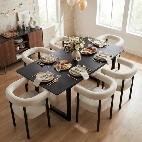 Vista 4 de HNY Mesa de comedor de madera extensible para mesas de cocina rectangulares modernas de 4 a 8 pulgadas, 71 pulgadas con base de madera, mesa de Negro