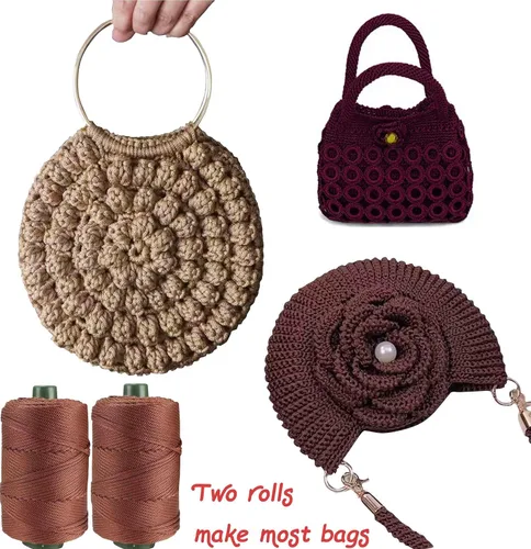 Vista 2 de Cordón de hilo artístico de 14.11 oz, hilo de poliéster color burdeos, para tejer macramé, bolsas de ganchillo, canasta de ganchillo, sombrero