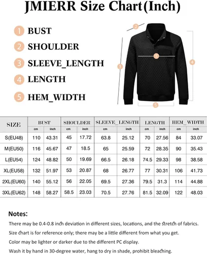 Vista 6 de JMIERR Sudadera acolchada para hombre, casual, de manga larga, cuello alto, con botones