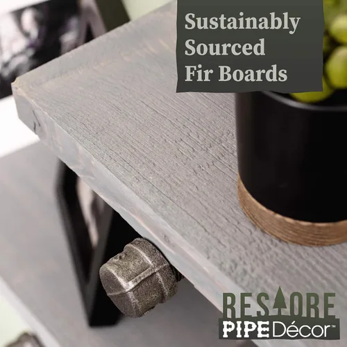 Vista 4 de Pipe DÉCOR - Estantería de madera de abeto Douglas de alta calidad, 36 pulgadas de largo, juego de 2 tablas y 6 soportes rectos, acabado gris