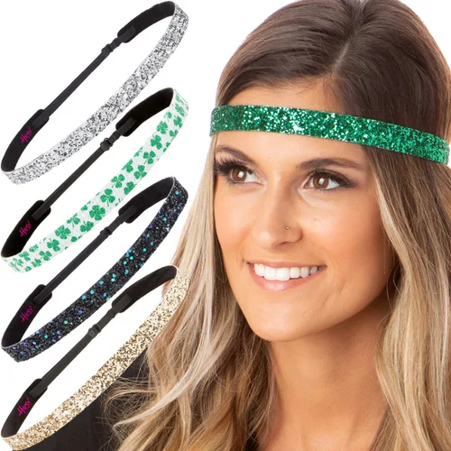Vista 2 de Hipsy Diadema verde irlandesa, accesorios para el día de San Patricio, paquete de regalo (oro skpavo realtrébolplataverde, 5 unidades)