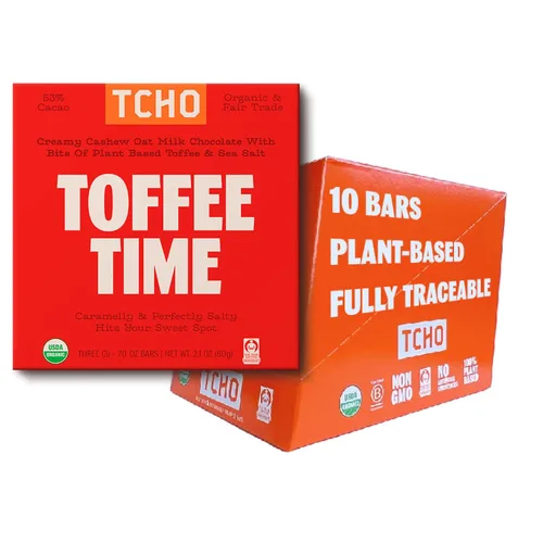 Vista 8 de Barritas de chocolate TCHO Toffee Time - 100% a base de plantas, orgánico, de anacardo con leche de avena - Vegano, sin soya, sin gluten, barras