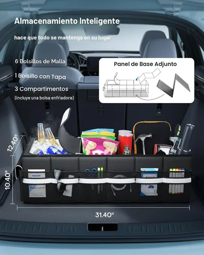 Vista 2 de HOTOR Organizador de maletero, organizador de automóvil con enfriador de automóvil integrado a prueba de fugas, organizador plegable para maletero