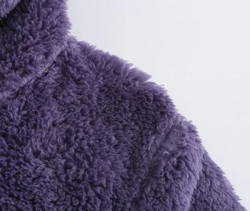 Vista 4 de Chaqueta sherpa de forro polar suave con capucha y cremallera completa para niña Violeta oscuro