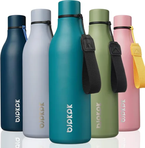 Vista 57 de BJPKPK Botellas de agua aisladas, botella de agua de metal de acero inoxidable de 12 onzas con correa, sin BPA a prueba de fugas, jarras, tazas