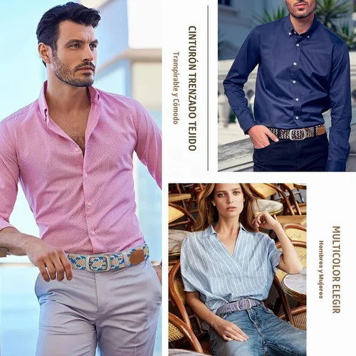 Vista 3 de XZQTIVE Cinturón trenzado elástico para hombres y mujeres, cinturón de golf tejido multicolor, cinturones elásticos para jeans 00 Estilo1